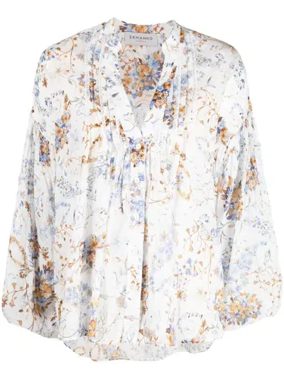 Ermanno Firenze Floral-print Tunic Top In Neutrals