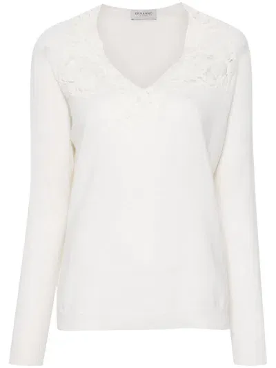 Ermanno Firenze Lace-appliqué Sweater In White