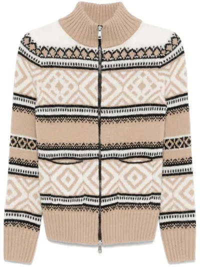 Ermanno Firenze Patterned-jacquard Cardigan In Neutrals