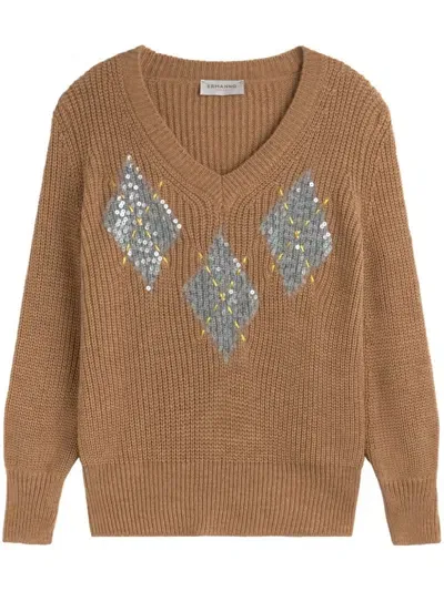 Ermanno Firenze Sequin Embellished Sweater In Brown