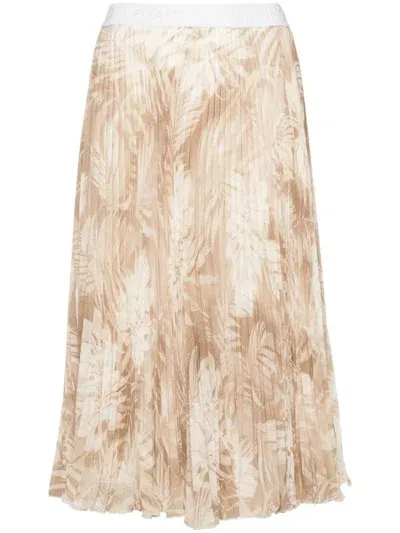 Ermanno Firenze Forest-print Pleated Skirt In Beige