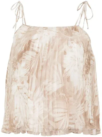 Ermanno Firenze Floral Plissé Sleeveless Blouse In Beige