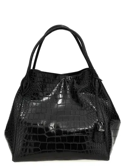 Ermanno Scervino Crocodile Print Leather Shopping Bag In 黑色的