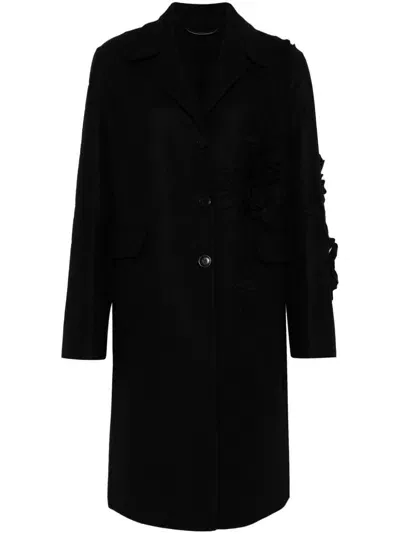 Ermanno Scervino Floral-appliqué Coat In Black