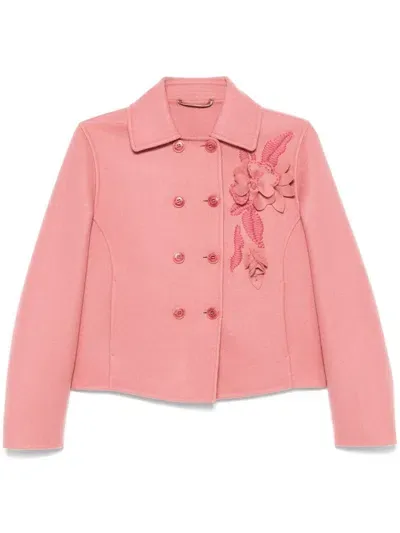 Ermanno Scervino Floral-appliqué Double-breasted Jacket In Pink