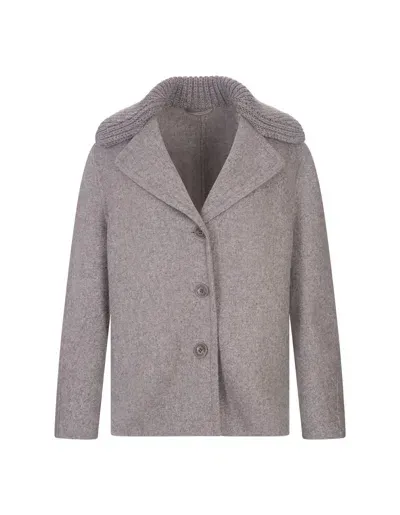 Ermanno Scervino Grey Cloth Coat With Knitted Collar