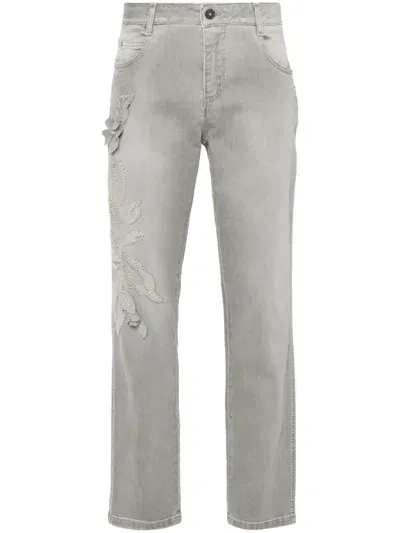 Ermanno Scervino Hand-embroidery Straight Jeans In Grey