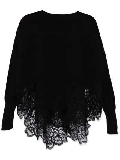 Ermanno Scervino Lace-trim Sweater In Black