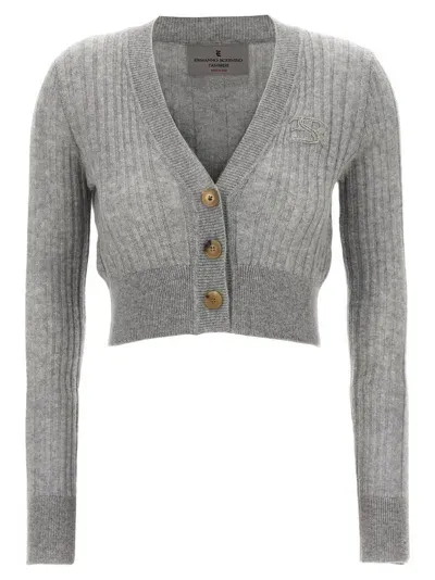 Ermanno Scervino Logo Embroidery Cropped Cardigan In Gray