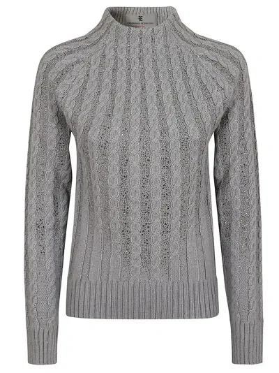 Ermanno Scervino Long Sleeve High Neck Sweater In Grey