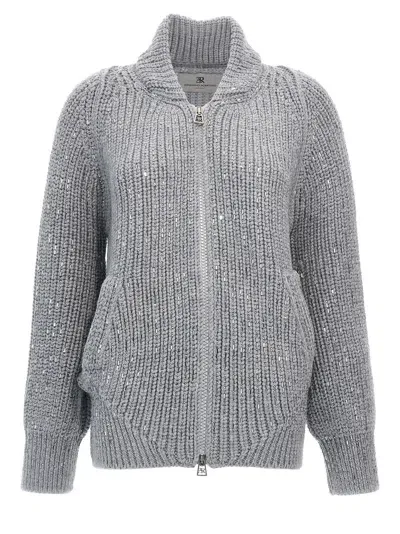 Ermanno Scervino Rhinestone Cardigan Sweater, Cardigans In Gray