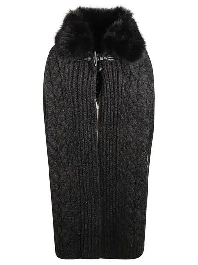 Ermanno Scervino Ribbed Furred Cape In Charcoal