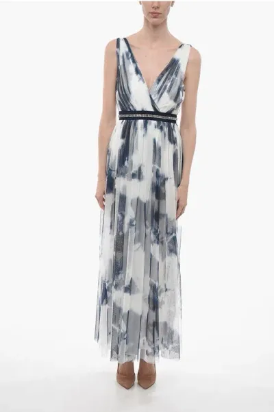 Ermanno Scervino Tie Dye Tulle Maxidress With Jeweled Belt In White