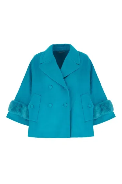 Ermanno Scervino Turquoise Wool Blend Coat In 84735