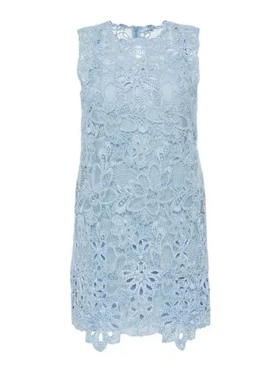 Ermanno Scervino Embroidered Lace Short Dress In Blue