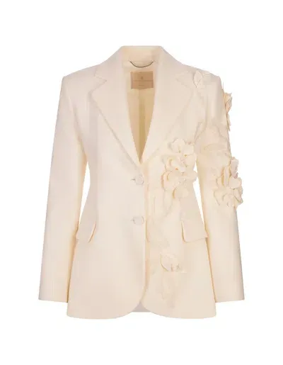 Ermanno Scervino White Virgin Wool Blazer With Flower Appliqués