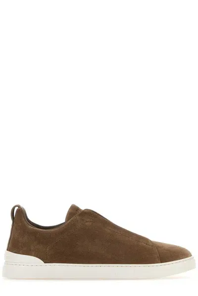 Ermenegildo Zegna Round Toe Slip In Brown