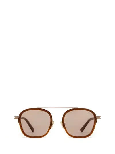 Ermenegildo Zegna Square Frame Sunglasses In Brown