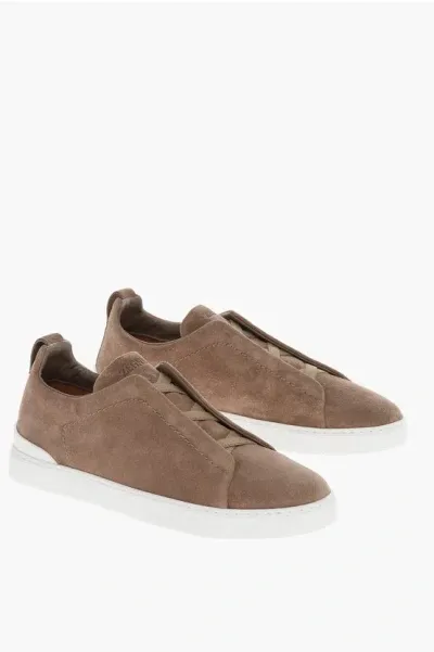 Ermenegildo Zegna Suede Triple Stitch Low Top Sneakers