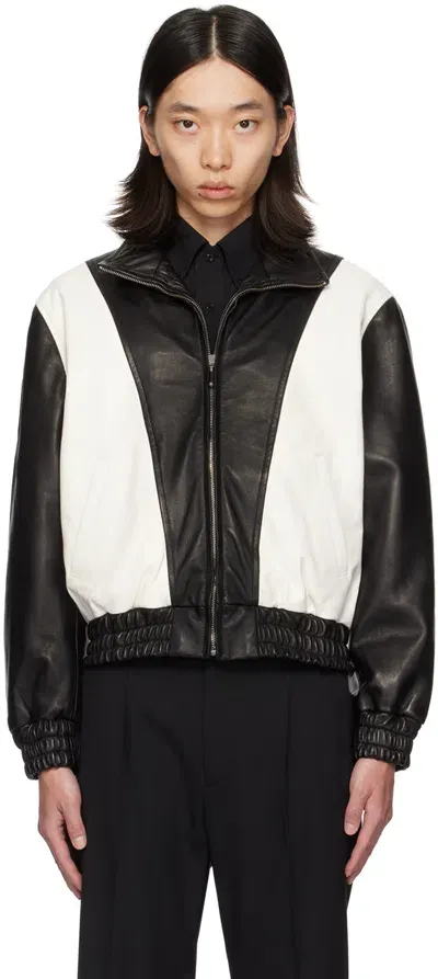 Ernest W Baker Black & White 80's Leather Track Jacket In Black&white