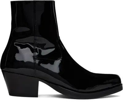 Ernest W Baker Black Western Boots In Black Patent Leather