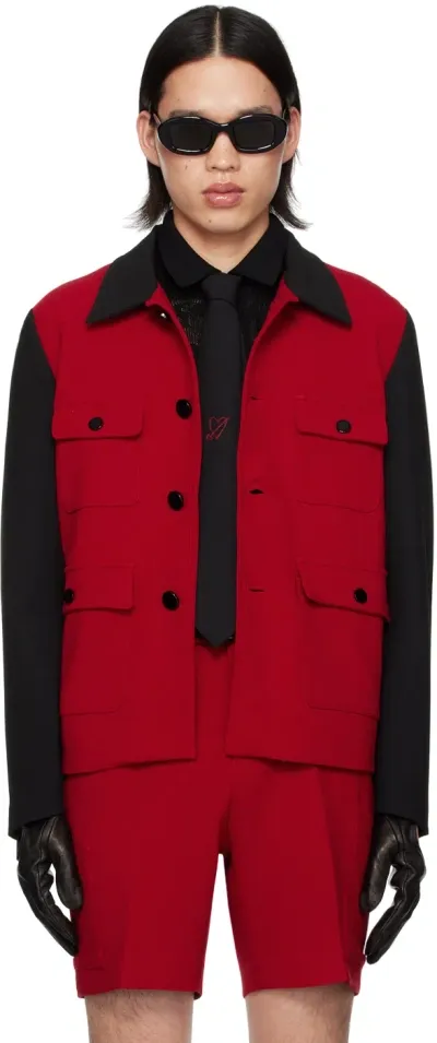 Ernest W Baker Red & Black Four-pocket Jacket In Black Red