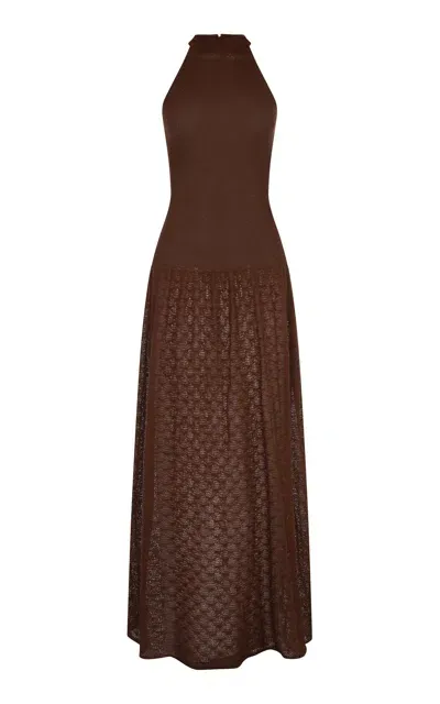 Escvdo Exclusive Cayo Cotton Knit Halter Maxi Dress In Brown