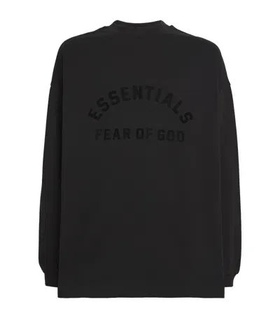 Essentials Long-sleeve Oversized Logo T-shirt In Black