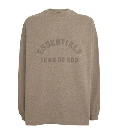 Essentials Long-sleeve Oversized Logo T-shirt In Grey