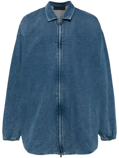 Essentials Zip-up Denim Shirt Jacket In Blue