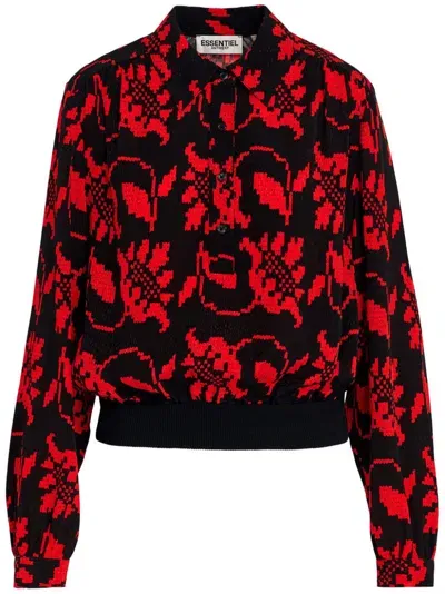 Essentiel Antwerp Floral-print Polo Top In Black