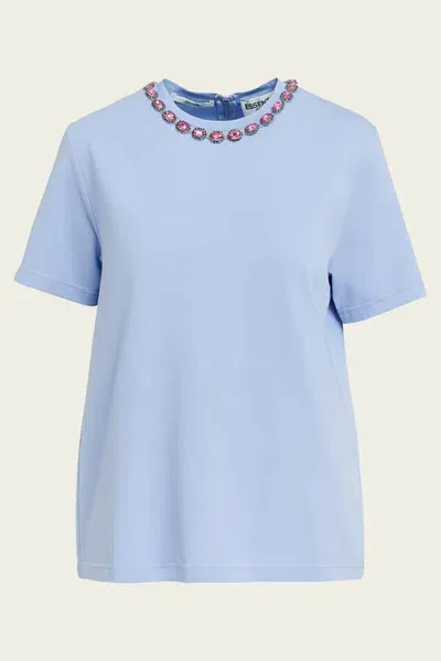 Essentiel Antwerp Galenic Rhinestone-embellished T-shirt In Light Blue