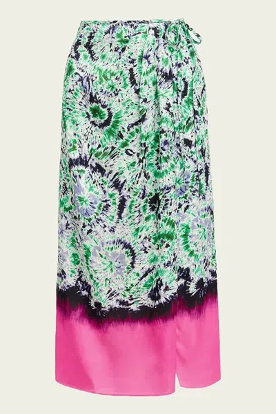 Essentiel Antwerp Gellie Printed Midi Skirt In Green Multi In Blue