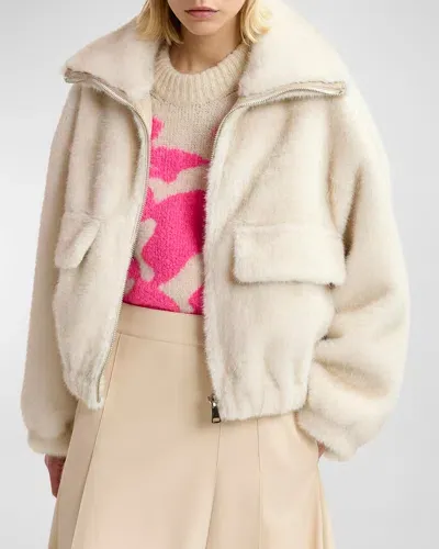 Essentiel Antwerp Genz Faux Fur Bomber Jacket In Off White