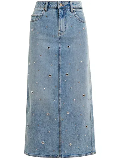 Essentiel Antwerp Geyelet Denim Midi Skirt In Blue