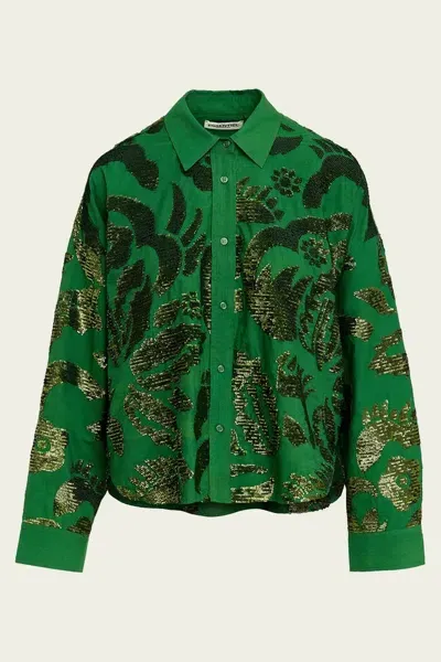 Essentiel Antwerp Gloria Sequin-embellished Cotton Shirt In Dark Green