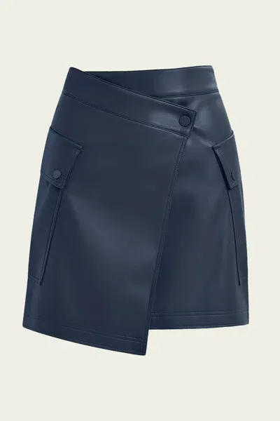 Essentiel Antwerp Gradual Faux Leather Mini Wrap Skirt In Navy Blue