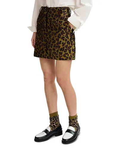 Essentiel Antwerp Leopard Jacquard Mini Skirt In Olive Tree