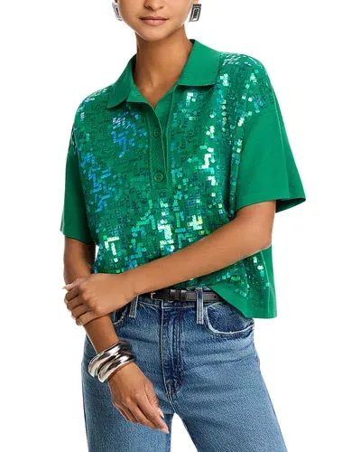 Essentiel Antwerp Sequin Front Short Sleeve Polo In Hulk