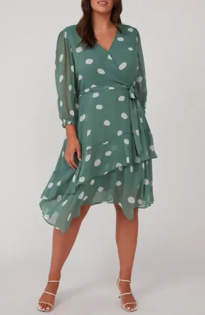 Estelle Begin Again Polka Dot Long Sleeve Dress In Dark Sage/milk