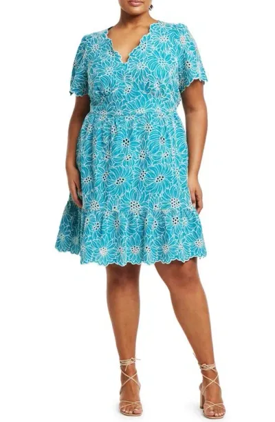 Estelle Iman Broderie Cotton Dress In Lagoon