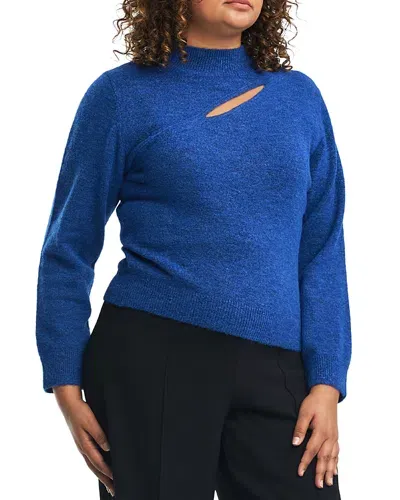 Estelle Plus Cut Out Cozy Knit Sweater In Blue