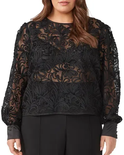 Estelle Plus Dawn Open Lace Sheer Top In Black