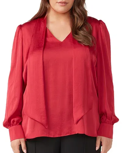 Estelle Plus Lenora Sash Tie V Neck Blouse In Ruby Pink