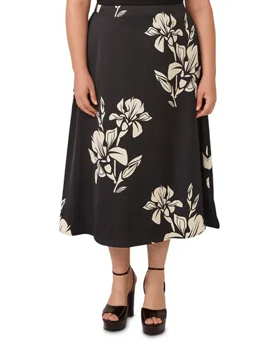 Estelle Plus Morocco Blooms Midi Skirt In Black/cream