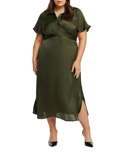 Estelle Plus Size Oasis Wrap Dress In Olive