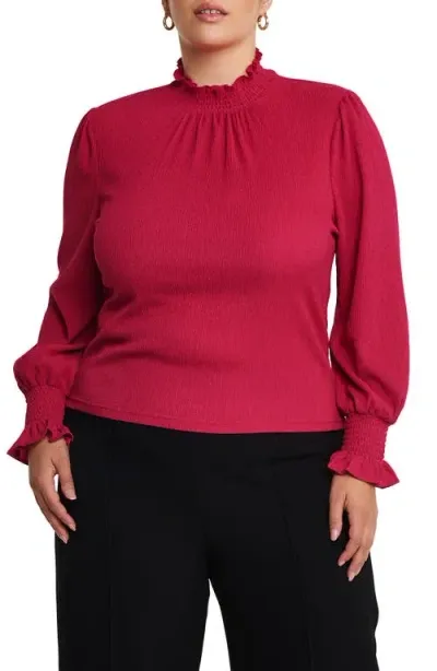 Estelle Zinnia Shirred Long Sleeve Top In Fuchsia