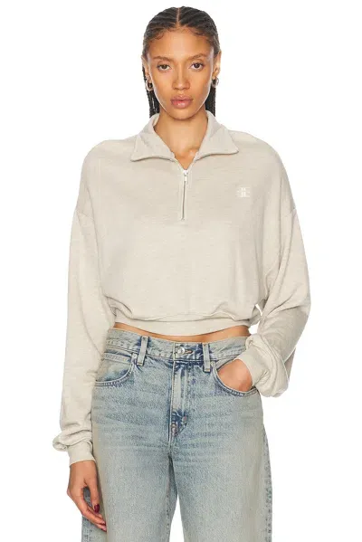 Éterne Cropped Half Zip Sweatshirt In Heather Oatmeal