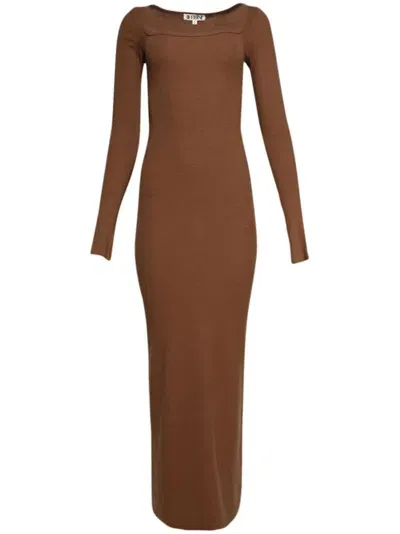 Éterne Square-neck Slim-fit Maxi Dress In Brown