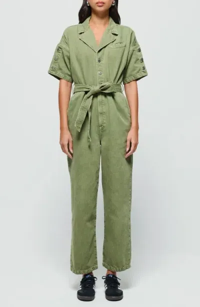 Etica Ética Lena Relaxed Fit Cotton Blend Denim Jumpsuit In Avocado